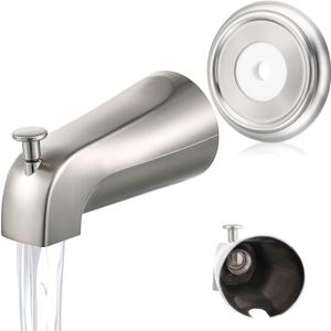 Universal Bathroom Tub Spout with Metal Tub Spout Cover Ring, 5 1/4 Inches Reach Wall Front Mount Faucet with Shower Diverter 1/2 IPS Inside Thread(Brushed Nickel)