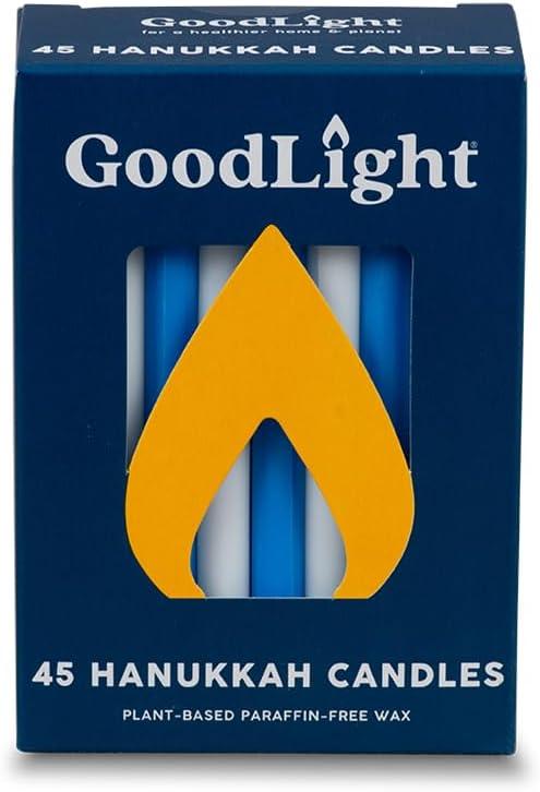 GoodLight Hanukkah (Chanukah) Candles | 45 Minute Burn Time | Dripless Paraffin Free Menorah Candles (45 Count) (Blue & White)