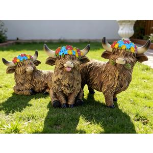 LEGIFO Highland Cow Figurine Set of 3, Funny Art Sculpture for Garden Backyard Patio Lawn Decorations, Outdoor Decor Statue Gift for Women Mom Grandma, Christmas Birthday