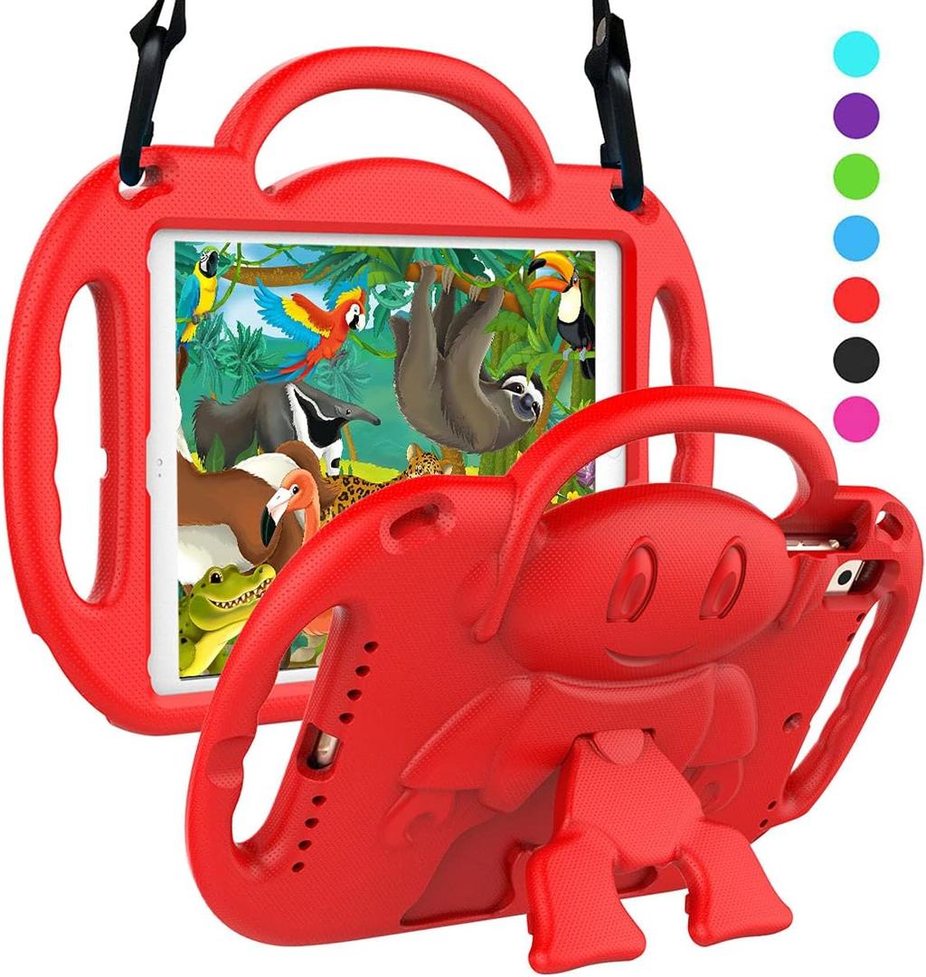 SUPLIK Kids Case for iPad 5th/6th Generation (9.7 inch, 2017/2018), iPad Air 1 & Air 2 & Pro 9.7 Protective Case with Shoulder Strap Handle Stand for iPad 5/6 & iPad Air 1st/2nd Gen, Red
