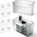 Set Of 2 Storage Organizer Bins Wall Mounted Shower Basket, Shower Caddy Stackable Clear Plastic Makeup Organizer Adhesive Hanging Bin for Bathroom, Kitchen, Cabinet, Pantry, BPA Free, Clear