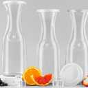 Glass Carafe Pitchers, by Kook, Large Carafe - set of 3, Beverage Dispensers, Clear Jugs For Mimosas, Water, Wine, Milk and Juice, with Plastic Lids, 50 oz Dishwasher Safe