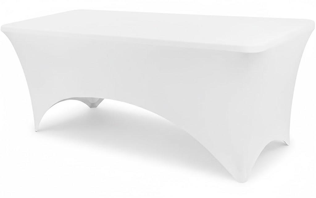 BDDC 4ft Table Cover Fitted, White Spandex Table Covers, Washable and Wrinkle Resistant Stretch Tablecloths Rectangle for Events, Wedding, Banquets, Parties