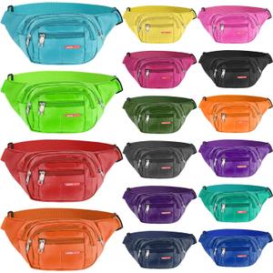 Kajaia 16 Pieces Fanny Pack Bulk Adjustable Waist Bags with Zippers Crossbody Party Fanny Packs Canvas Waist Belt Bag for Women Men Kids Teams Travel Running Cycling Hiking(Neon)