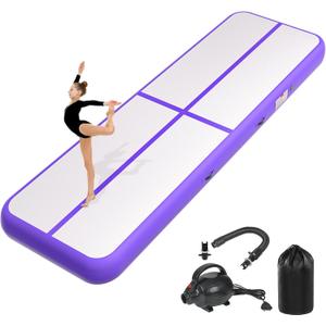Inflatable Air Gymnastics Tumbling Mat 6ft 10ft 13ft 16ft 20ft, Air Tumble Track Mat 4/8 inches Thickness with Electric Air Pump for Home Use Training Cheerleading Yoga Water Beach Park