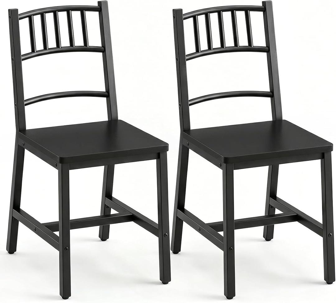 HOOBRO Dining Chairs Set of 2, Wooden Kitchen Chairs with Metal Frame, Industrial Dining Chairs with Back, Easy to Assemble, Farmhouse Dining Chairs for Living Room, Black BB39CD01, 15.4"l X 13.8"w X 34.4"h