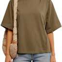 Womens Summer Tops Oversized Crew Neck T-Shirts Loose Fit Shirts Brown