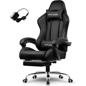 GTPLAYER Gaming Chair, High Back Fabric Computer Game Chair with Footrest, Ergonomic Height Adjustable Office Chair with Removable Cover and Lumbar Support for Gaming and Work (Black)