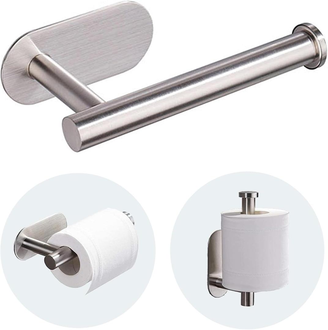 Toilet Paper Holder - Self Adhesive Toilet Paper Holder Wall Mount for Bathroom, SUS 304 Stainless Steel Command Strip Toilet Paper Roll Holder Stick On Wall, No Drilling - Brushed Nickel