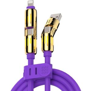 MFish 4-in-1 Universal USB Charging Cable with Carrying Case  240W Max Fast Charger Cord, USB-A, Dual USB-C & Lighting, for iPhone 14/15/16/17 Series, iPad & MacBook and More (Purple Color, 6.6Ft)