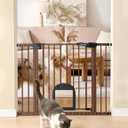 Babelio Baby Gate with Adjustable Cat Door, CatPrivilege III, 29-43" | Auto-Close, Pressure Mounted, Dual Lock, Durable Dog Gate For Stairs & Doorways, Keeps Pets Contained, Black Wood Pattern