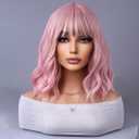 Pink Wig With Bangs, Fashionable Pink Wig Bangs, Long Wavy Wigfor Party Cosplay Light Pink