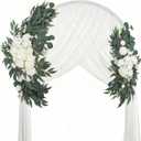 2 Pack Artificial Wedding Arch Flowers, 28/20 Floral Swag Arrangement Set, Wedding Welcome Signs Floral Decorations Kit for Ceremony Reception, Backdrop Table Decor, Drap Not Included (White, Green)