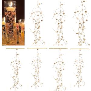 12pcs Pearl String, for Wedding Centerpiece, Vase Filler and Decor for Floating Candles (Gold)