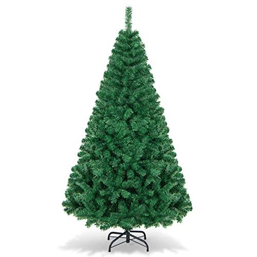 HAPPYGRILL 6FT Artificial Christmas Tree, Luxuriant Verdant Realistic Xmas Tree with 650 PVC Branch Tips & Folding Metal Stand, Unlit Pine Tree for Festival Parties Decoration HAPPYGRILL 6FT Artificial Christmas Tree, Luxuriant Verdant Realistic Xmas Tree with 650 PVC Branch Tips & Folding Metal Stand, Unlit Pine Tree for Festival Parties Decoration
