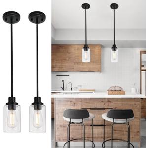 MELUCEE 2-Pack Pendant Light Black Adjustable Hanging Light Fixtures Ceiling with Clear Glass Shade, Set of Two Mini Pendant Lighting for Kitchen Island Hallway Porch Corridor