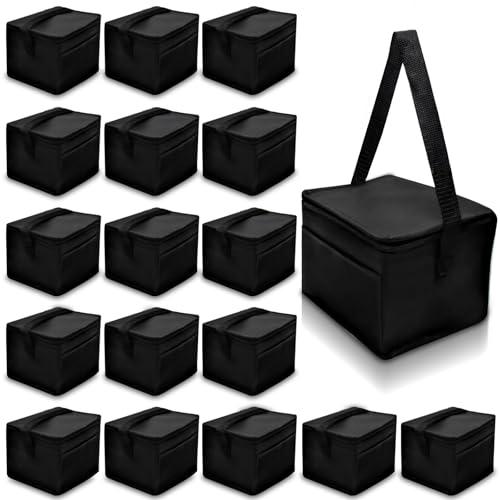 LECEHIVO 18 Pack Insulated Lunch Bags Bulk, Leakproof Cooler Bags Reusable Lunch Boxes, Waterproof Thermal Insulated Beverage Bag for Women Men for Work, Picnic, and Beach(Black)