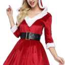 ADOMI Mrs Claus Costume for Women Christmas Costume Santa Dress Adult Hooded 2PCS Santa Clause Outfit Cosplay Suit Holiday (X-Large)