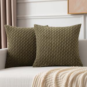 Kevin Textile Pack of 2 Corduroy Decorative Throw Pillow Covers 20x20 Inch Soft Boho Striped Pillow Covers Modern Farmhouse Home Decor for Sofa Living Room Couch Bed Olive Green Kevin Textile Pack of 2 Corduroy Decorative Throw Pillow Covers 20x20 Inch Soft Boho Striped Pillow Covers Modern Farmhouse Home Decor for Sofa Living Room Couch Bed Olive Green