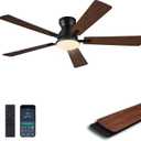 Ayaoty Ceiling Fans with Lights,52 Inch Low Profile Ceiling Fan with Light-Flush Mount Dimmable, Quiet DC Motor for Outdoor Patio,Garage,Bedroom Brown