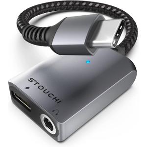 Stouchi 2-in-1 USB C to 3.5mm Headphone Charge Adapter AUX Mic Jack with PD Fast Charging High Resolution DAC for Earphones iPhone 17 16 15, Galaxy S25 /24/S24+/S23/S22/S21, iPad Pro, Pixel 9/8/7 (Grey)