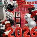 Graduation Decorations Class of 2026: Red and Black Graduation Balloon Garland Arch Kit with Gongrats Grad Banner, Letters Foil Curtains Backdrop,Congrats Grad Boxes
