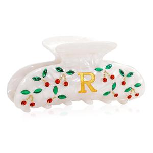 Hair Accessories for Women - Initial Cherry Hair Clips, Fashion Durable Hair Clip Cherry Print Hair Accessories | Personalized Wedding Bridesmaid Birthday Gifts for Women, Letter R