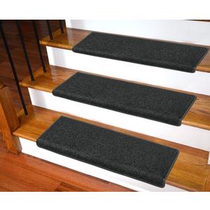 Carpet Stair Treads  Non-Slip Bullnose Carpet for Stairs  Indoor Stair Pads  Self-Adhesive  Skid Resistant & Washable  14- Pack Black 9.5" x 30"x 1.3"