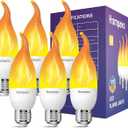 Hompavo LED Flame Light Bulbs E26 Base, Upgraded 3 Modes Flickering Candle Bulbs for Halloween Christmas Party Porch Indoor & Outdoor Decoration – 6 Pack