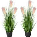 2 Pack Artificial 34" Greenery Floor Plants with Reed Flowers, Tall Fake Plant Potted, Faux Pampas Grass Plants for House Decorations, Lobby, Bathroom, Wedding, Garden Indoor Outdoor(Yellow Gradient)