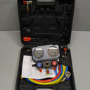 3 Way AC Gauge Set，HVAC Gauges for R134a R410a R12 R22 R502 Refrigerant，Refrigerant Gauge Kit with 5FT Hoses, Anti-Collision Dial，R410a Adapter, Puncturing Can Tap