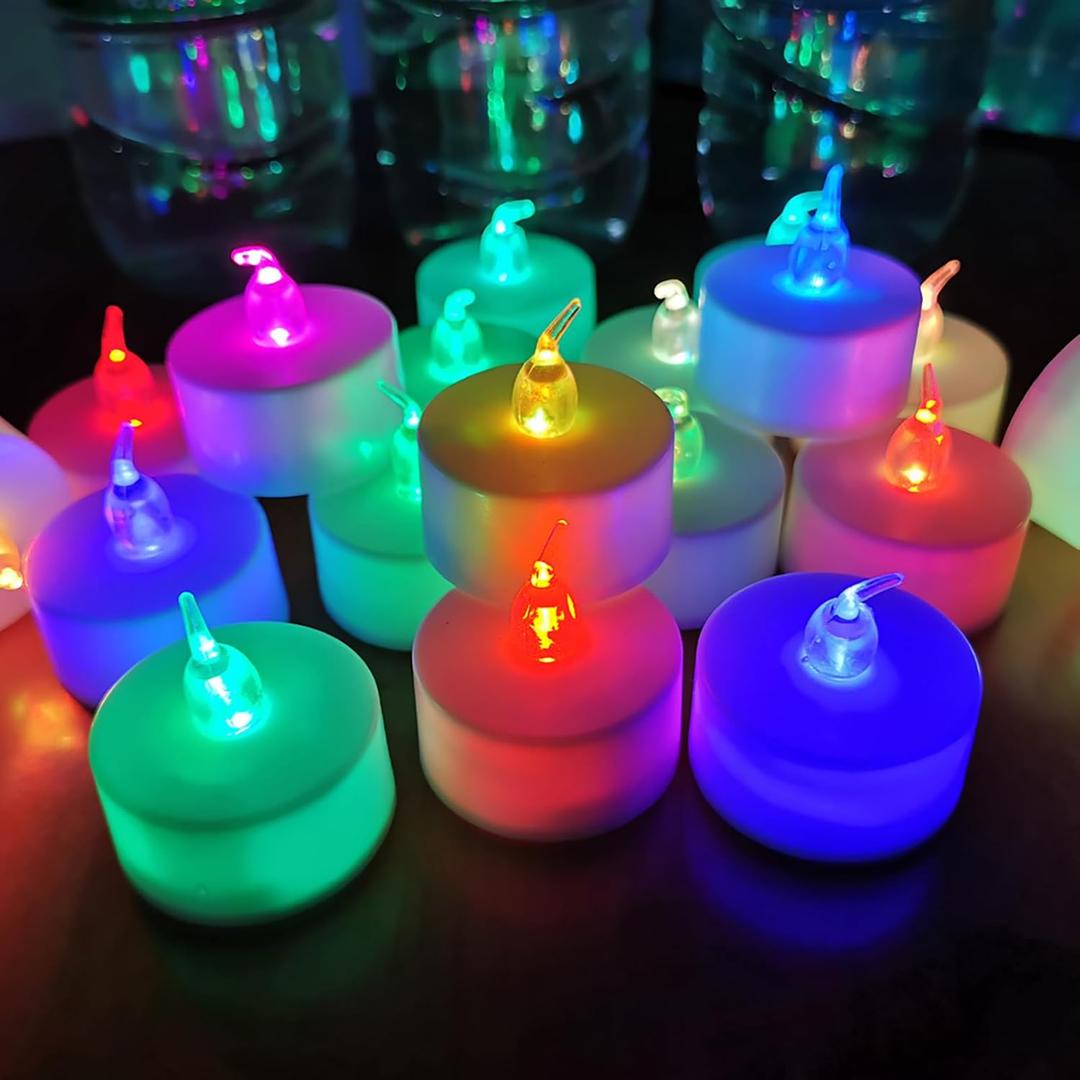 LANKER 24 Pack LED Tea Lights Candles, 7 Color Changing Flameless Tealights, Long Lasting Battery Operated Fake Candles, Decoration for Wedding, Halloween and Christmas (Multi-Color -24pcs)