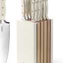 CAROTE 11 Pieces Knife Set with Block for kitchen, Stainless Steel Razor-Sharp Blade, Triple Riveted Ergonomic Handle, Wooden Magnetic Block, Essential Knife Block Set, Beige