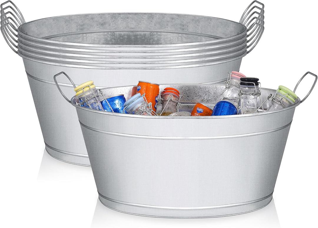 BARsics Large 6-Gallon Galvanized Tin Beverage Tub, 20x14x10 inches (Pack of 6)