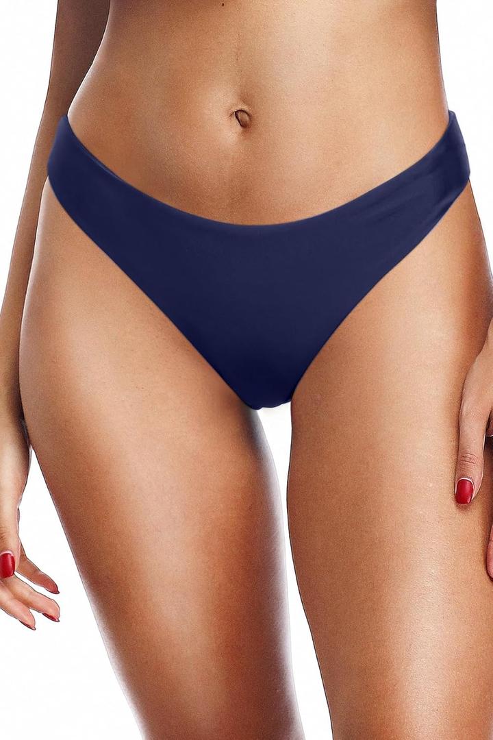 Tempt Me Women Cheeky Bikini Swimsuit Bottom - High Cut Bathing Suit Bottoms Low Rise Brazilian Swim Bottom 2025 Swimwear (Large, Navy Blue)