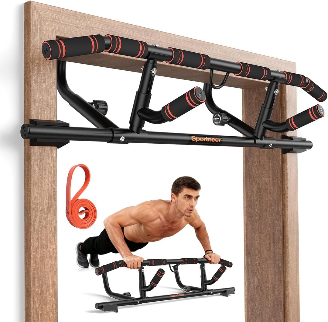 Sportneer 2026 Upgraded Pull up Bar for Doorway Pull Up Bar with Rotating Handles, Multi-Grip Door Pull Up Bar Upper Body Trainer, 440 lb Capacity, Home Gym Strength Training
