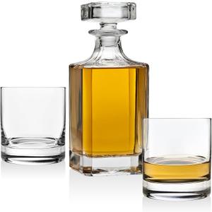 Whiskey Decanter set for Scotch Bourbon or  Includes 2 Old Fashioned Whisky Glasses with crystal tray