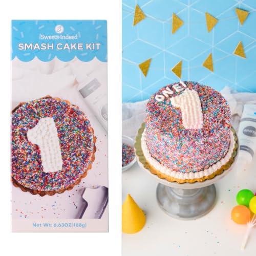 Sweets Indeed Birthday Smash Cake Kit Frosting Sprinkes Cookie Cutter Perfect for baking and cookie decoarting 6.63 ounces Pack of 2, Best By: 25 2026