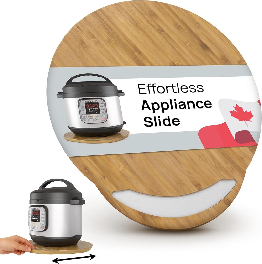 Ibyx Elegant Round Sliding Tray Compatible with Ninja Crispi Air Fryer and Instant Pot - Sturdy, Slides Easily from Under The Cabinet (Natural, 16”)