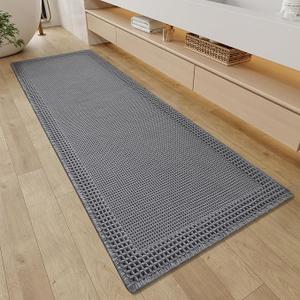 RESARE Waffle Bathroom Runner Rugs, Super Absorbent Bath Mat Non Slip Washable Quick Dry, Upgraded Ultra Soft Boho Bath Rugs with Tassels for Hallway Bedroom Laundry Room, 2'x6'(24"x72"), Dark Grey
