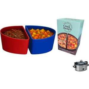 CrockPockets Blue & Red Reusable Silicone Slow Cooker Dividers  6Qt Divider Set (2-Pack), Non-Stick, Leak-Resistant, BPA-Free, Dishwasher Safe + Free Digital Cookbook!