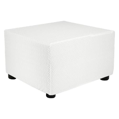 uxcell Stretch Ottoman Cover Twill Square Ottoman Slipcover with Elastic for Foot Stool Living Room Bedroom Fit Length 57-70cm / 23"-27", Medium, White
