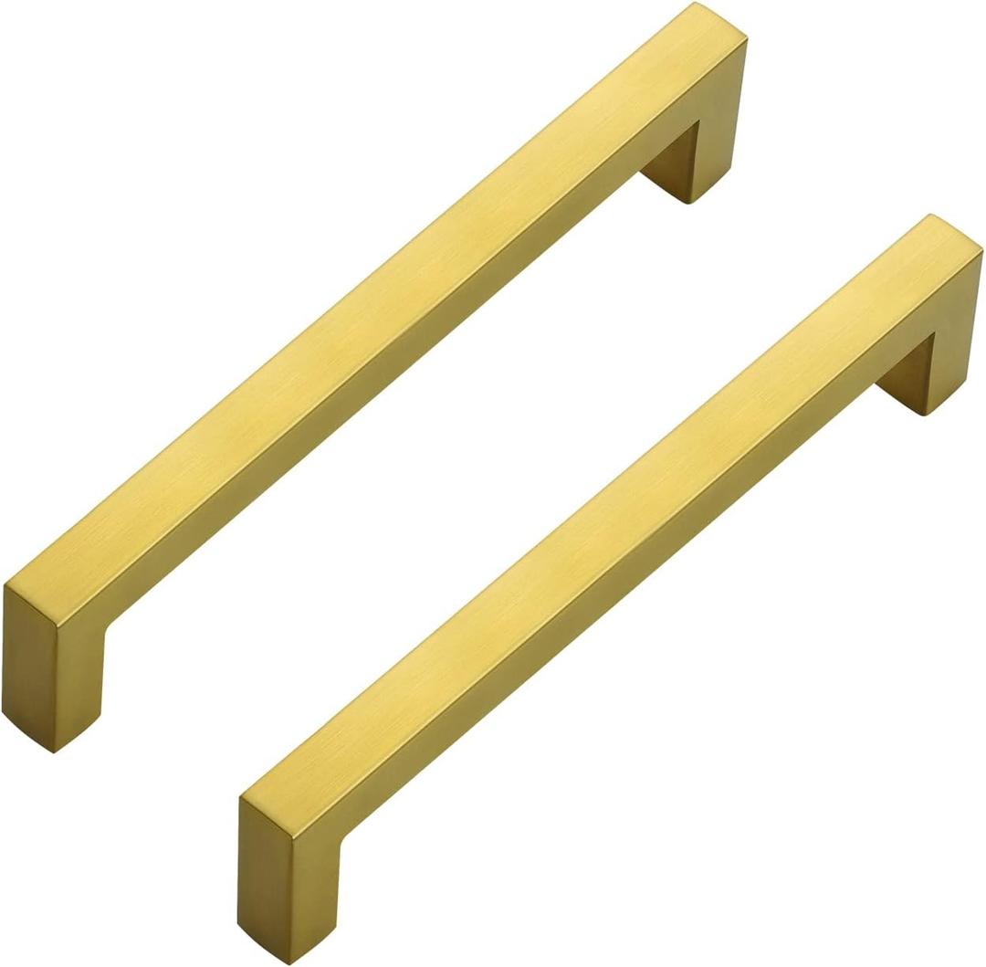 Ravinte 12 Pack 6-1/4 Inch Kitchen Square Cabinet Handles Brushed Brass Pulls Gold Drawer Pulls Kitchen Cabinet Hardware for Cupboard Drawer Handles