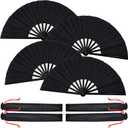 Blulu 4 Pcs Large Folding Fans Bulk with 4 Fan Sleeves, Chinese Kung Fu Hand Clack Rave Fans for Line Dancing, Festival, Party Decor and Performance(Classic Style,Black,13 Inch)