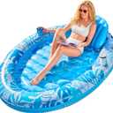 SLOOSH Inflatable Tanning Pool Lounger Float, 70" x 50" Pool Floats Adult with Pillow, 4 in 1 Oval Suntan Tub Raft Floatie,Sunbathing Bed Lounge for Water Blow Up Ball Pit Party Gifts