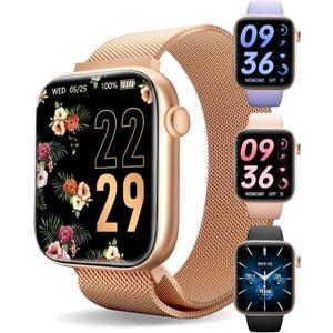 Smart Watch for Men/Women, 1.85" AMOLED Touchscreen, Make/Answer Calls, Fitness Tracker with Heart Rate, Blood Oxygen, Sport Modes, Waterproof Watches Compatible with Android & iPhone(4 Watch Bands) (Rose Gold)