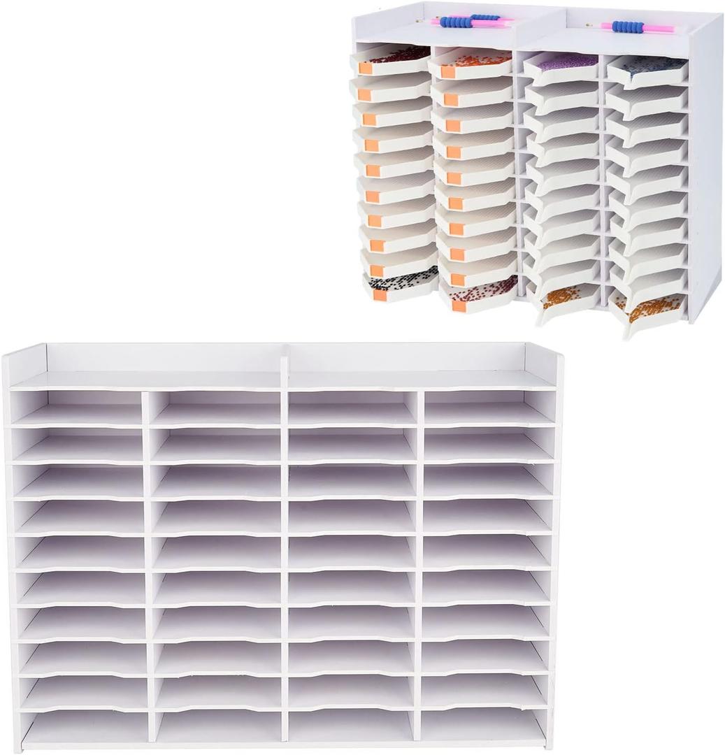 Krafetto 40 Grids Diamond Painting Tray Organizer Holder Drill Pen & Multi-Boat Tray Storage Rack Art Diamond Painting Accessories Kits, for Big Size Trays