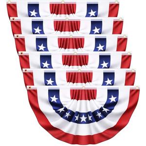 6 Pack USA Pleated Bunting Fan Flags, 1.5x3 Ft USA Patriotic Half Fan Banner American Flag Decoration Bunting for Outside Red White and Blue Decor Memorial Day Independence Day 4th of july Decorations