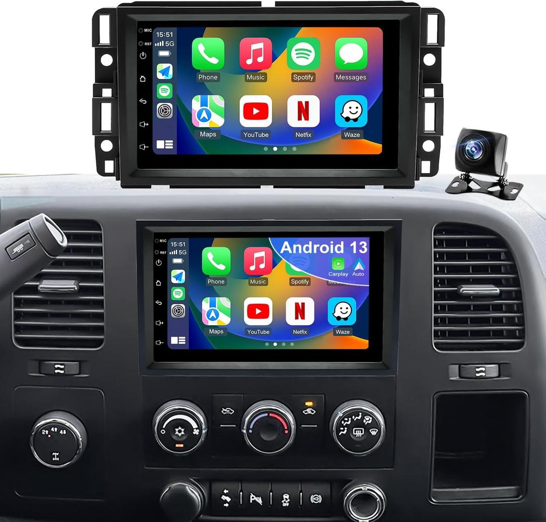 7inch 5GWiFi Upgrade Car Radio for GMC Sierra 1500 2007-2013, Chevy Silverado 1500 2007-2013, Yukon Tahoe 2007-2014, Acadia Equinox Enclave HD Touch Screen Stereo, Carplay Android Auto GPS FM Camera