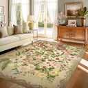 Floral Washable 5x7 Area Rugs - Living Room Rug Non Slip Low Pile Stain Resistant Carpets Indoor Vintage Flower Print Rug for Bedroom Dining Room Kitchen Home Office, Brown